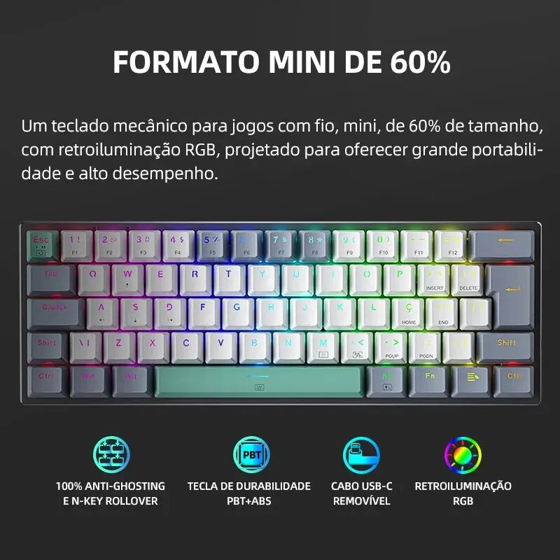 Machenike K500-B61 Mini Mechanical Keyboard 60% ABNT2 Layout RGB