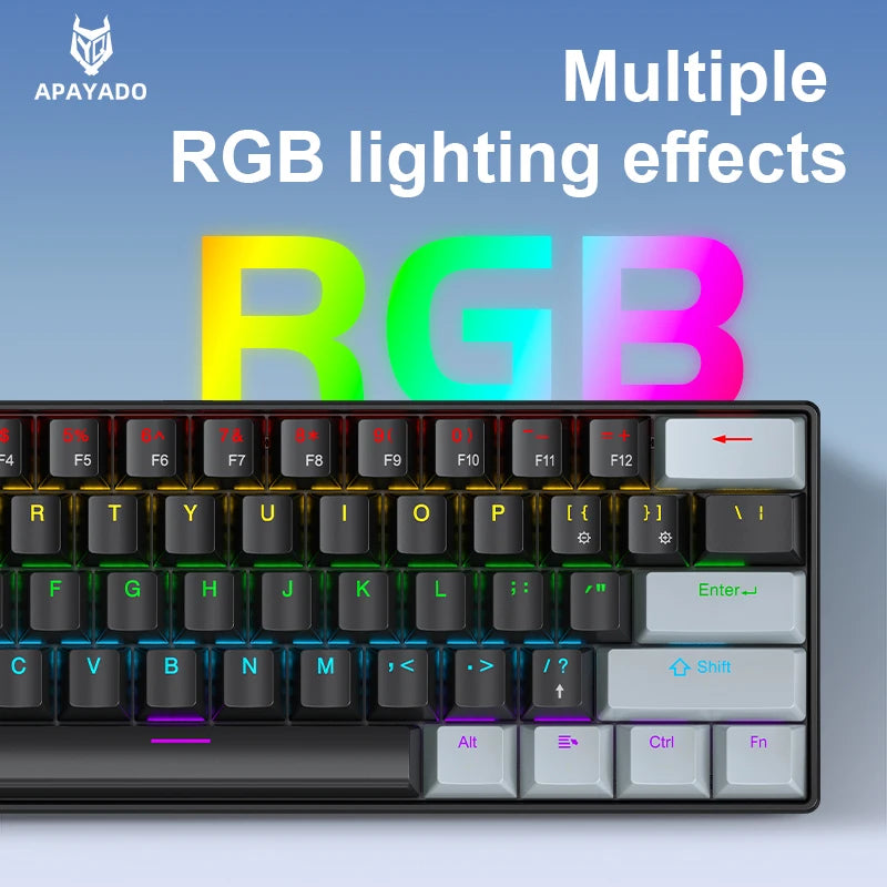 APAYADO K61 60% Mini Wired Gaming Mechanical Keyboard Phantom RGB, 61