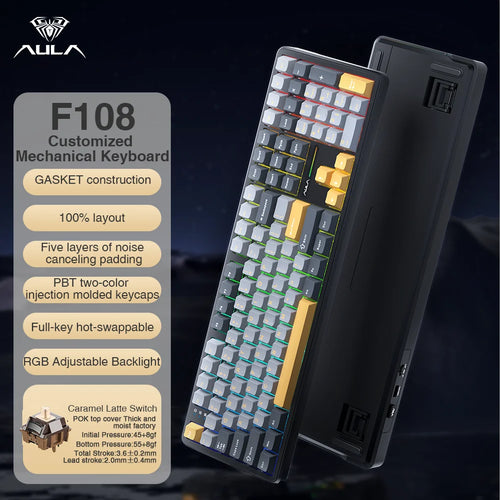 AULA F108 Keyboard 100% Layout 1K Polling Rate Mechanical Gaming