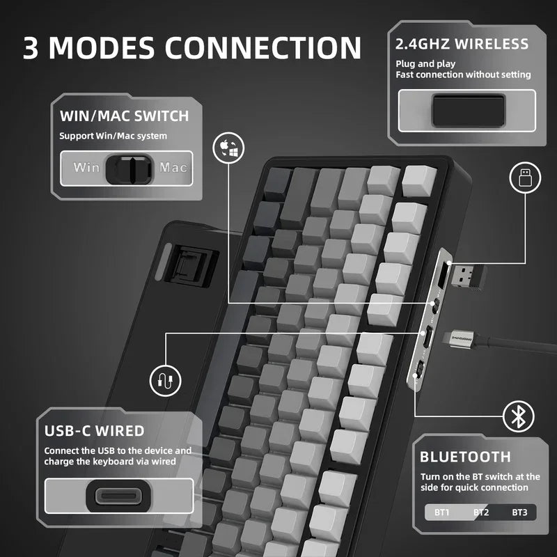 Attack Shark X85 2.4G Wireless Mechanical Keyboard,Bluetooth Tri-mode,