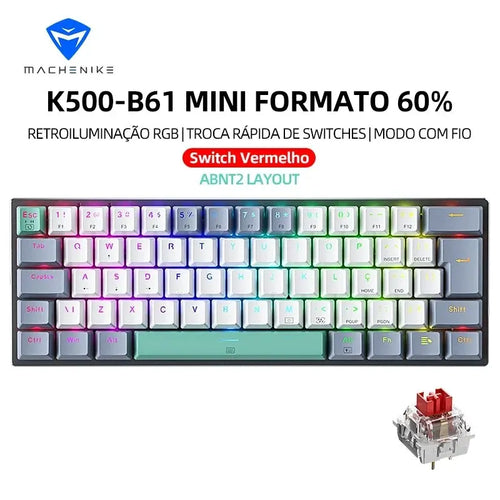 Machenike K500-B61 Mini Mechanical Keyboard 60% ABNT2 Layout RGB