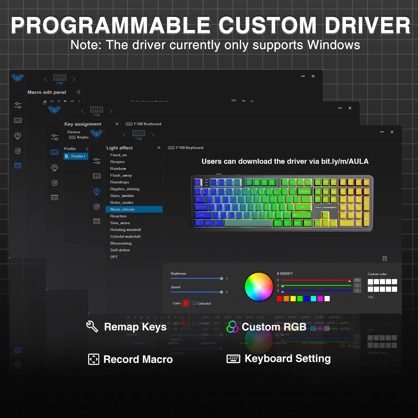 AULA F108 Keyboard 100% Layout 1K Polling Rate Mechanical Gaming
