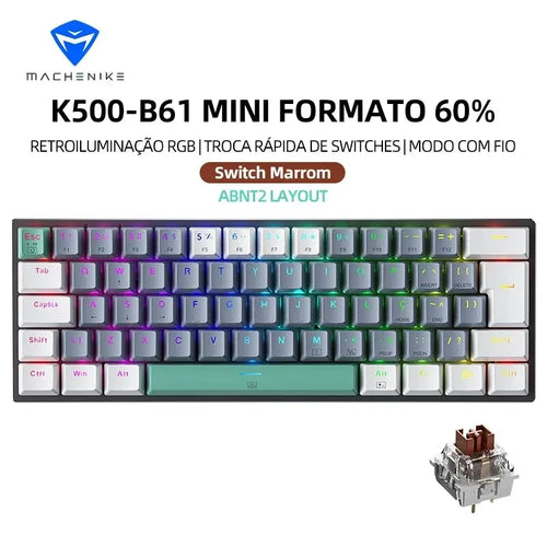 Machenike K500-B61 Mini Mechanical Keyboard 60% ABNT2 Layout RGB