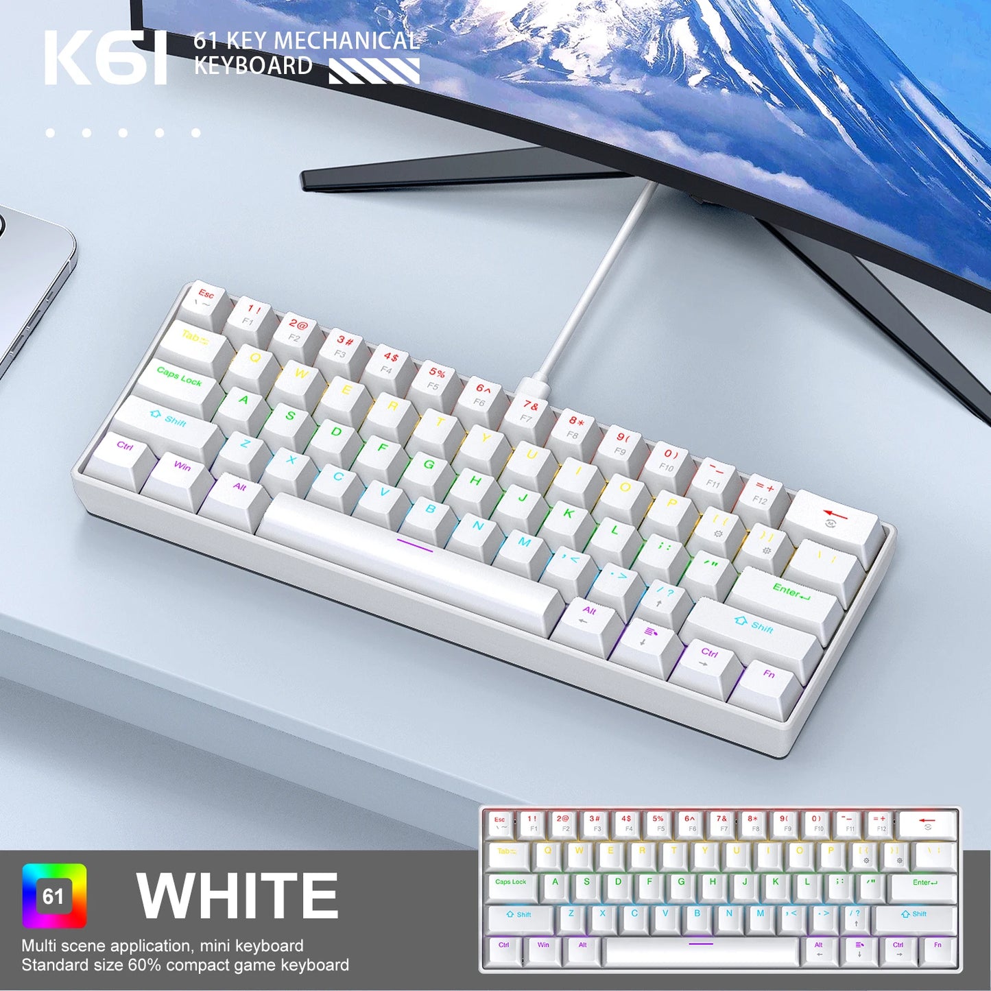 60% Portable Wired Mini Mechanical Keyboard, APAYADO K61 Mini Keyboard