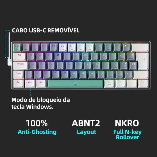 Machenike K500-B61 Mini Mechanical Keyboard 60% ABNT2 Layout RGB