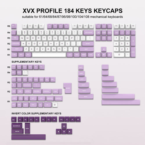 184 Key Pbt Double-shot Black Grey Xvx Profile Keycaps Kit Backlit Key