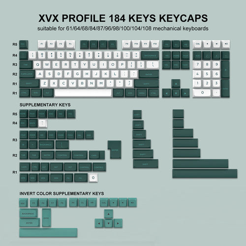 184 Key Pbt Double-shot Black Grey Xvx Profile Keycaps Kit Backlit Key