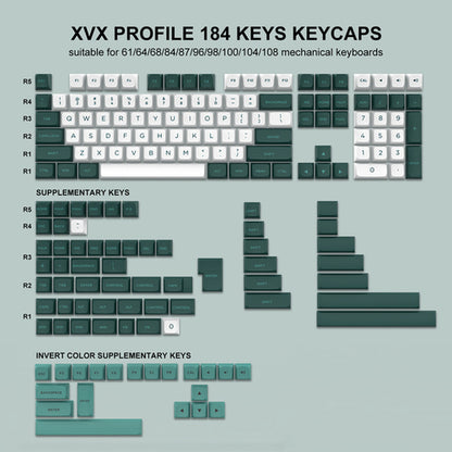 184 Key Pbt Double-shot Black Grey Xvx Profile Keycaps Kit Backlit Key