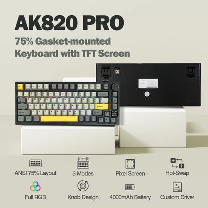 Ajazz AK820 Pro 75% Gasket-mounted Bluetooth 5.1/2.4G Wireless &