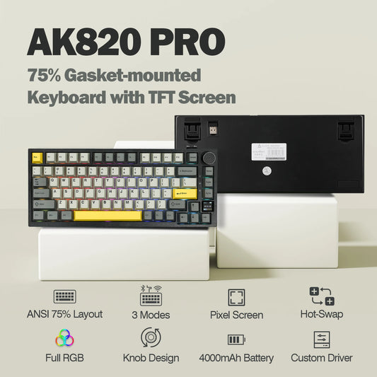 Ajazz AK820 Pro 75% Gasket-mounted Bluetooth 5.1/2.4G Wireless &