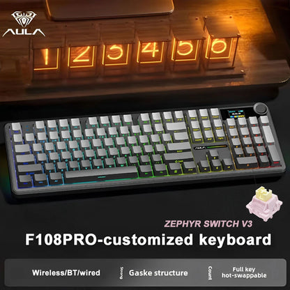 AULA F108 Pro Gaming Mechanical Keyboard Tri Mode Custom Multi-Knob