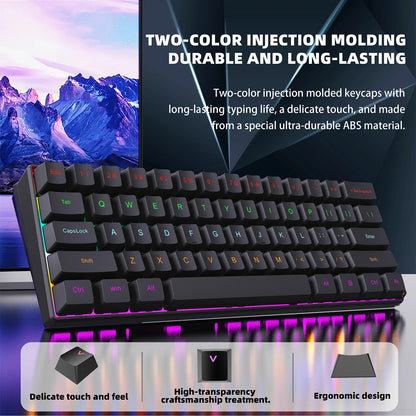 ZSUS Z61-B USB Gaming Mechanical Mini Keyboard Red Switch RGB Backlit