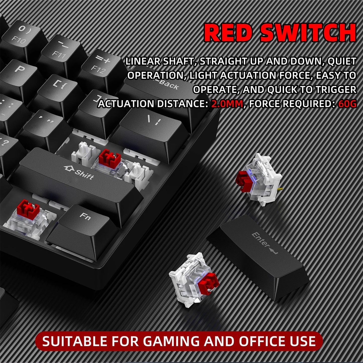 ZSUS Z61-B USB Gaming Mechanical Mini Keyboard Red Switch RGB Backlit