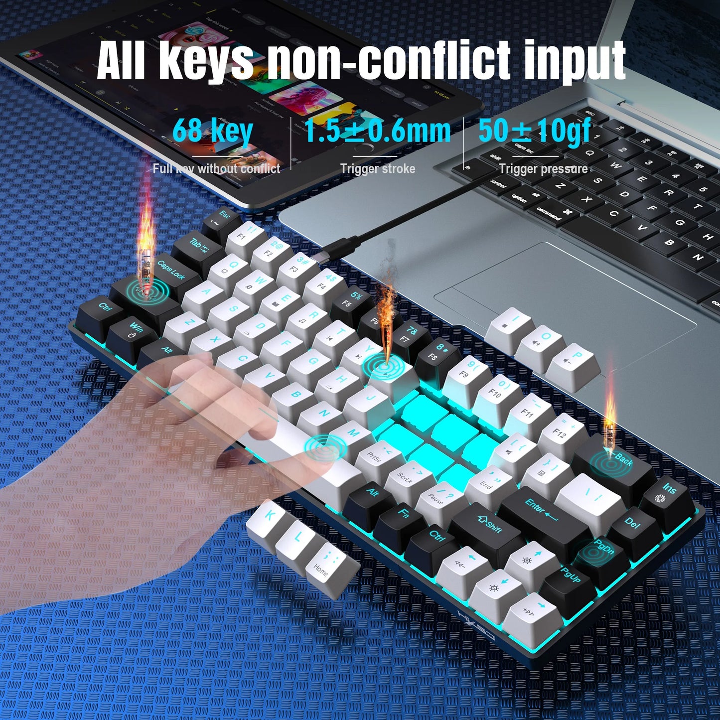 68 Keys Mechanical Keyboard Ergonomics RGB Backlit LED Hot Swappable