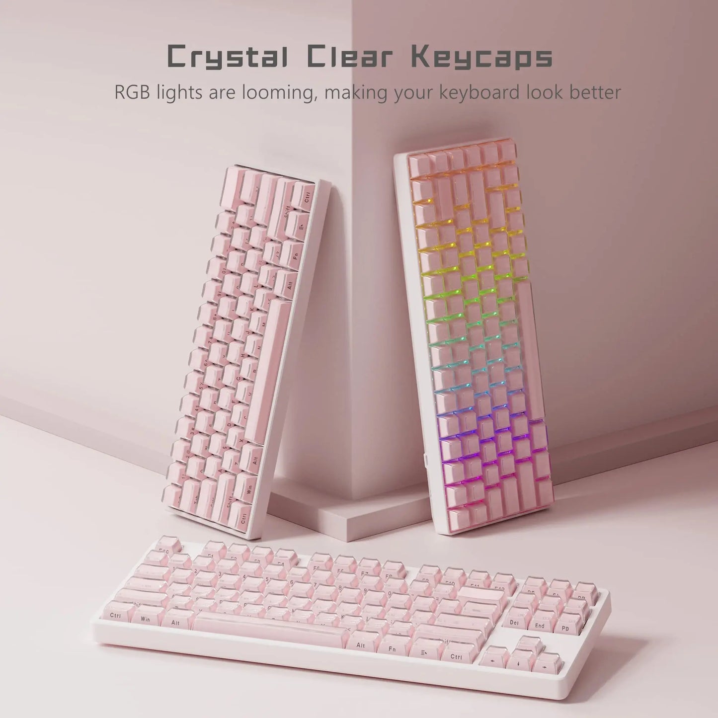 113 Key Jelly Round Side Keycaps Ice Crystal Translucent Pink OEM