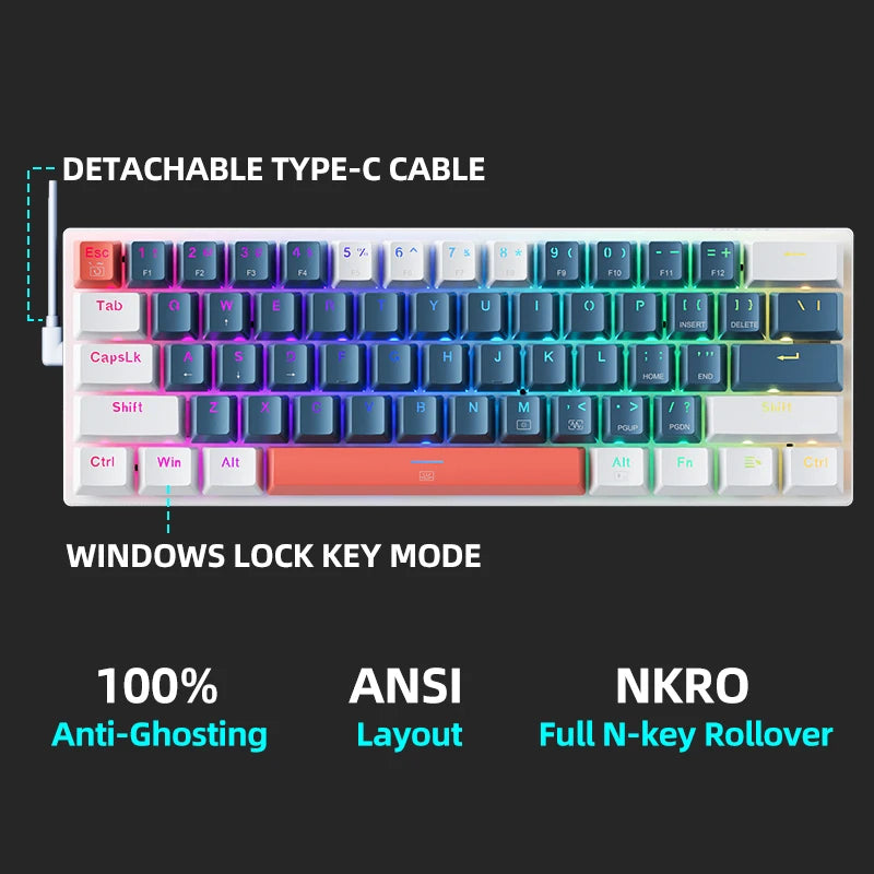 Machenike K500-B61 Mini Mechanical Keybaord 60% Form Factor 61Keys