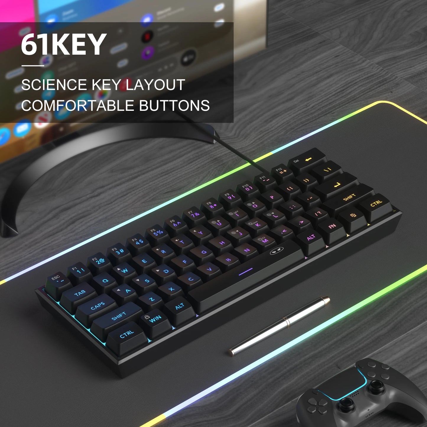 MageGee Mini 60% Gaming Keyboard, RGB Backlit 61 Key Ultra-Compact