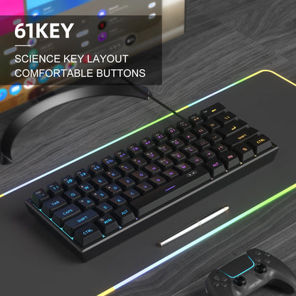 MageGee Mini 60% Gaming Keyboard, RGB Backlit 61 Key Ultra-Compact