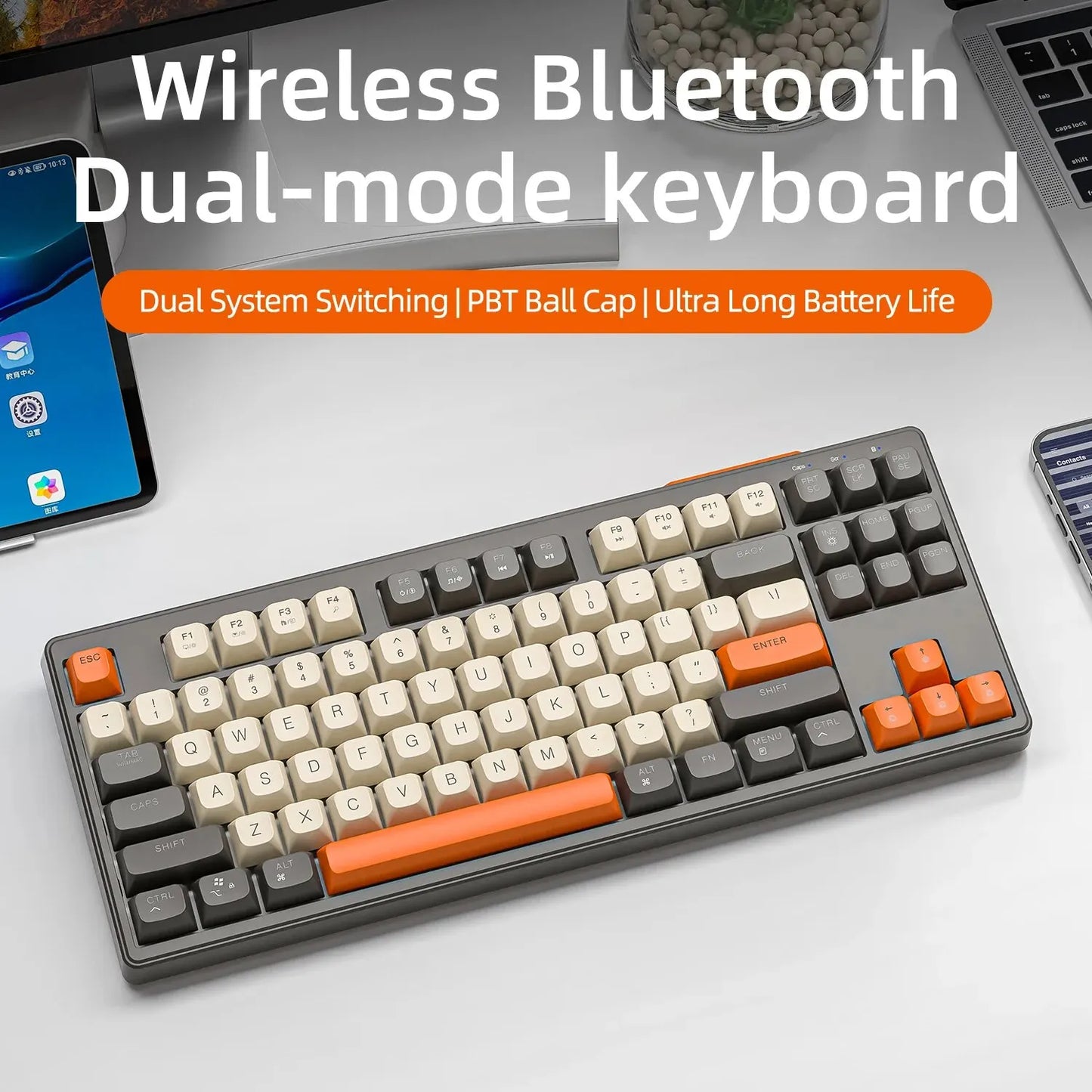 M87 Gaming Keyboard with Dual Mode Bluetooth 5.0 2.4Ghz Keyboard