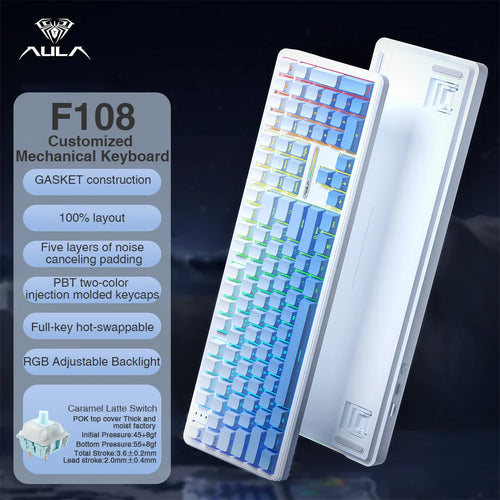 AULA F108 Keyboard 100% Layout 1K Polling Rate Mechanical Gaming