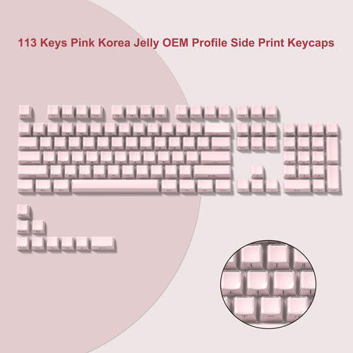 113 Key Jelly Round Side Keycaps Ice Crystal Translucent Pink OEM