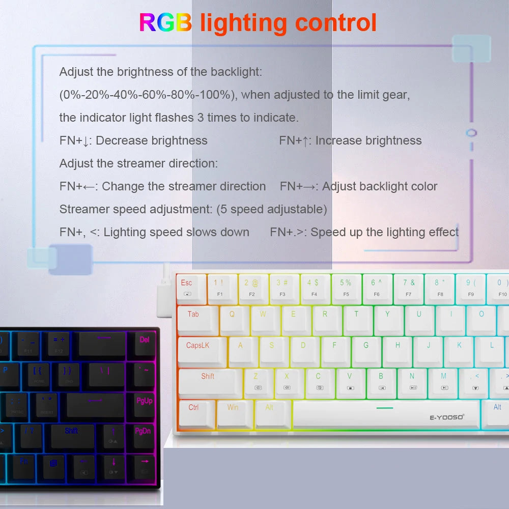 E-YOOSO Z686 RGB USB 60% Mini slim Mechanical Gaming Wired Keyboard