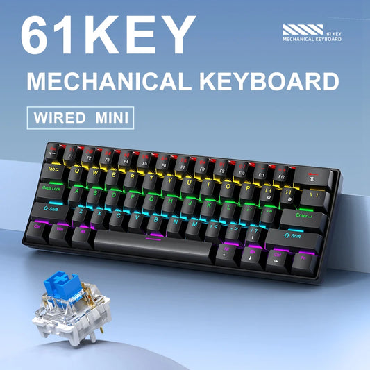 K61 Wired Portable Mechanical Keyboard, Phantom RGB Colorful,