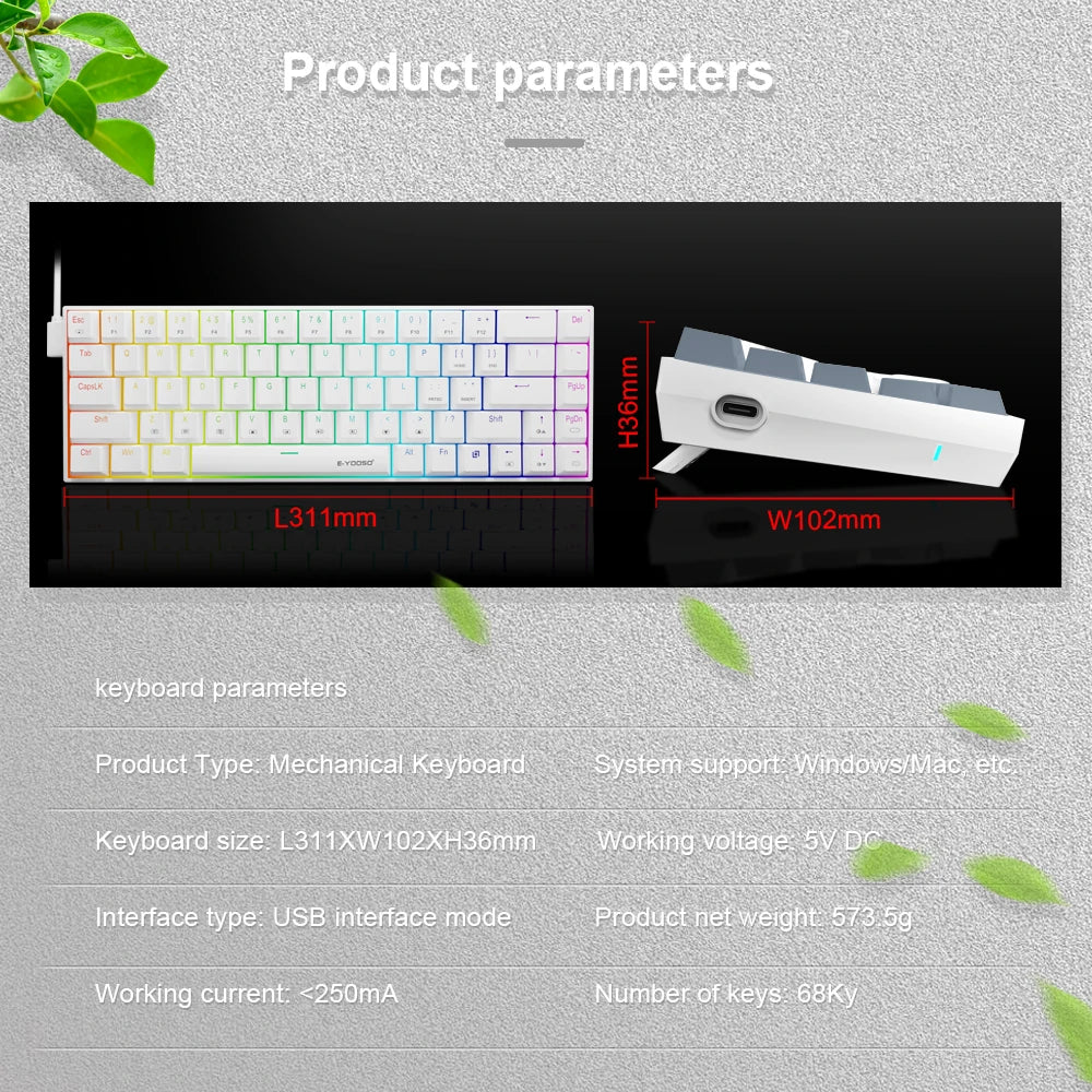 E-YOOSO Z686 RGB USB 60% Mini slim Mechanical Gaming Wired Keyboard