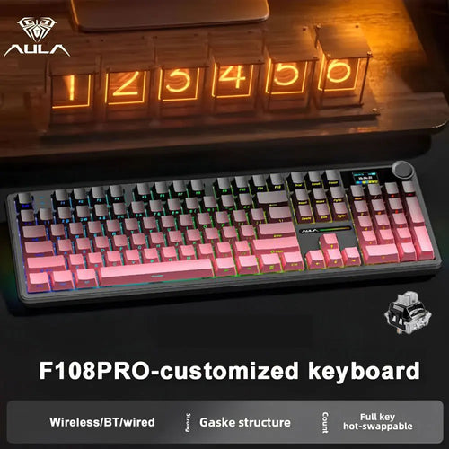 AULA F108 Pro Gaming Mechanical Keyboard Tri Mode Custom Multi-Knob