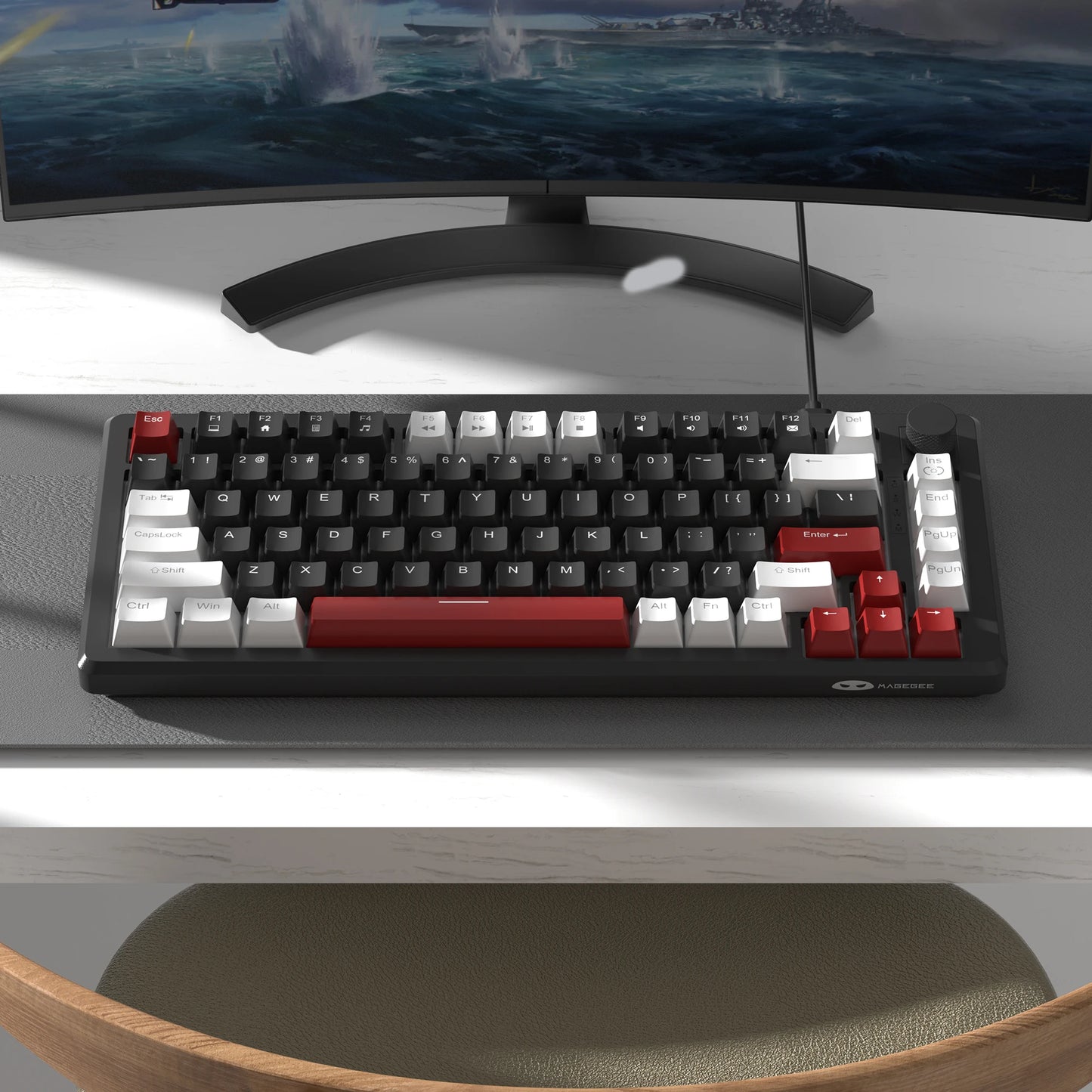 MageGee 75% Mechanical Gaming Keyboard with Knob Control, Blue Backlit