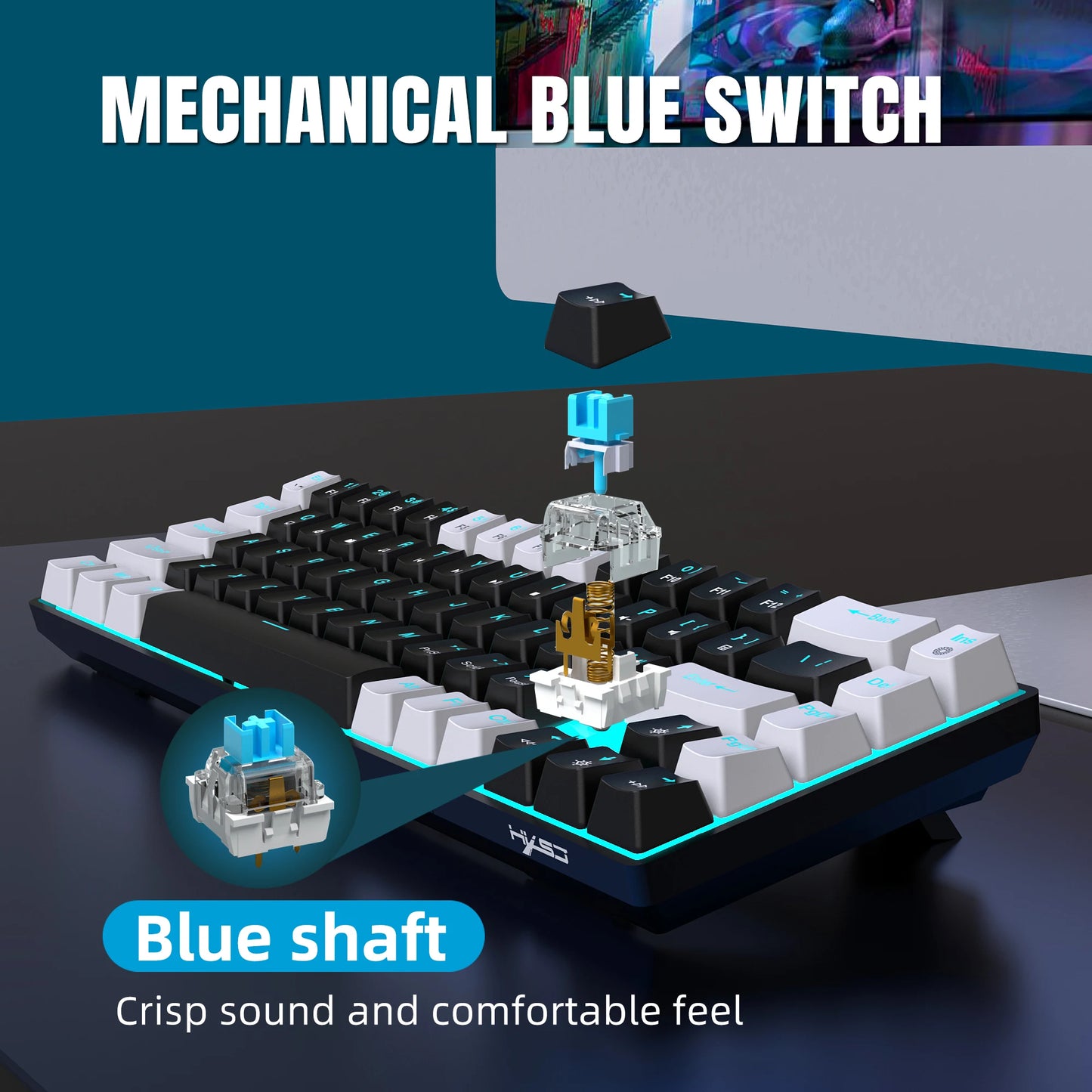 68 Keys Mechanical Keyboard Ergonomics RGB Backlit LED Hot Swappable