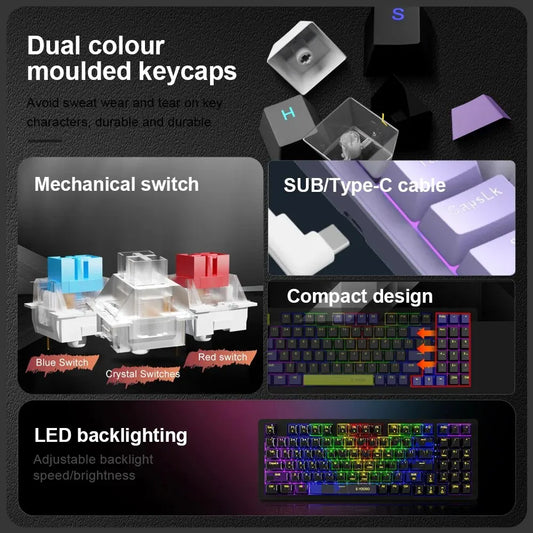 E-YOOSO Z94 USB Mechanical Gaming Keyboard Wired Monochrome Backlit 94