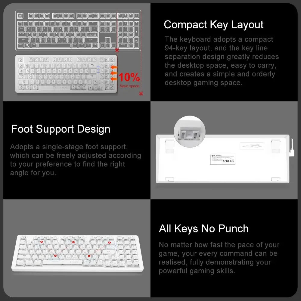 E-YOOSO Z94 USB Mechanical Gaming Keyboard Wired Monochrome Backlit 94