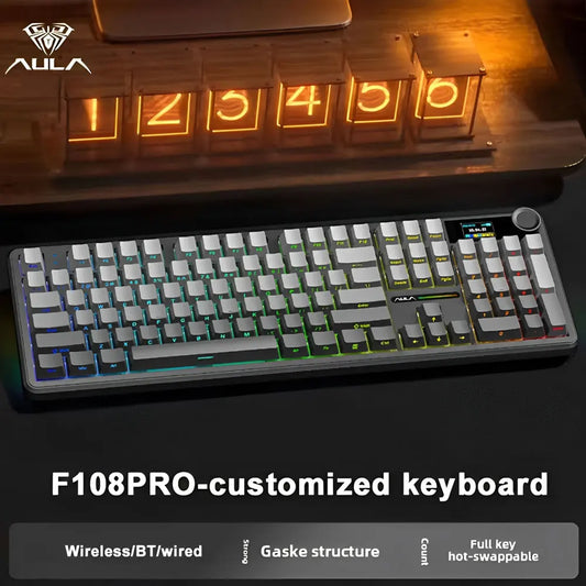 AULA F108 Pro Gaming Mechanical Keyboard Tri Mode Custom Multi-Knob