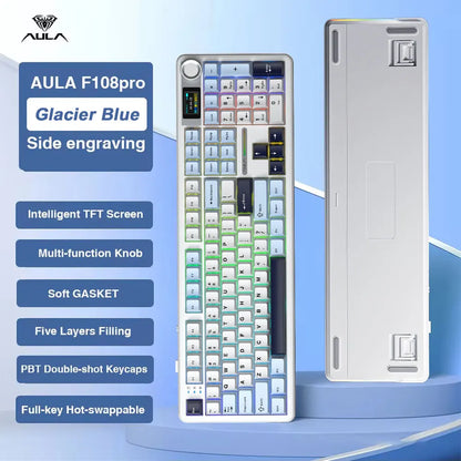 AULA F108 Pro Gaming Mechanical Keyboard Tri Mode Custom Multi-Knob