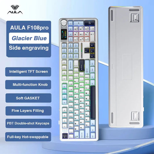 AULA F108 Pro Gaming Mechanical Keyboard Tri Mode Custom Multi-Knob
