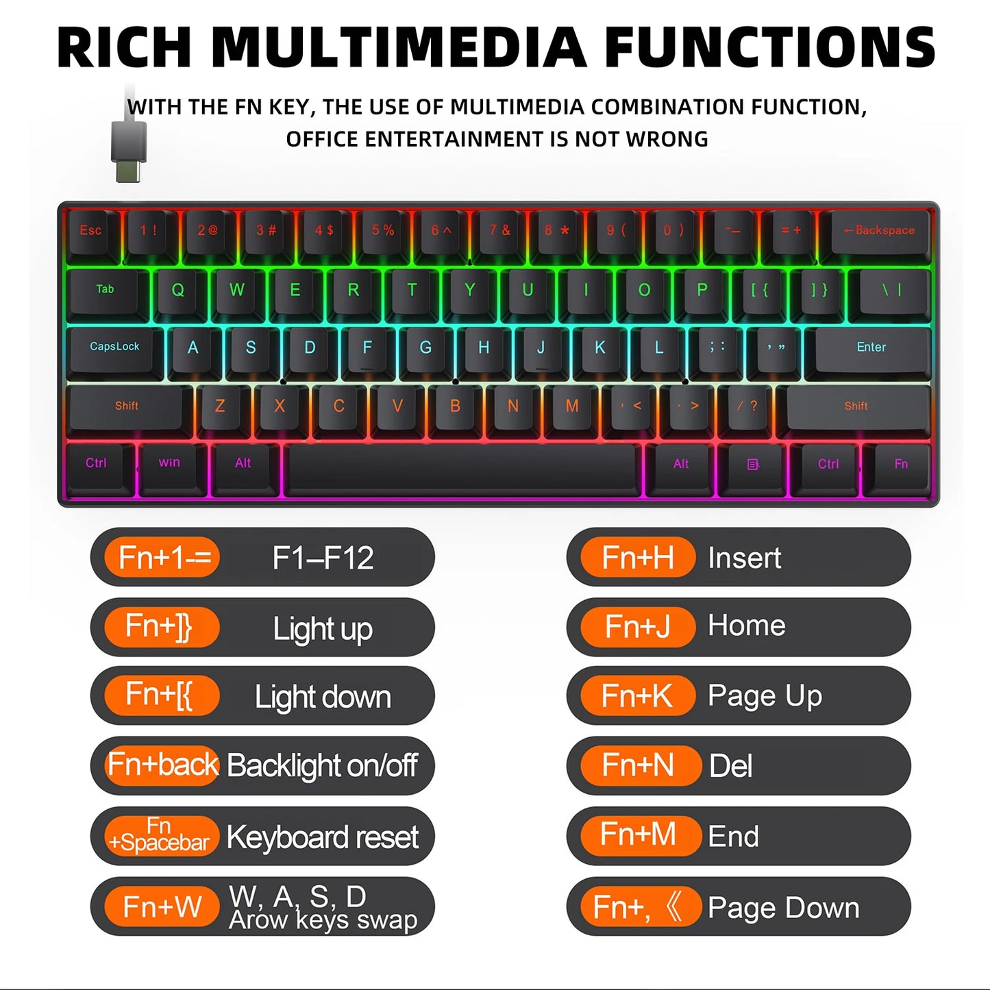 ZSUS Z61-B USB Gaming Mechanical Mini Keyboard Red Switch RGB Backlit