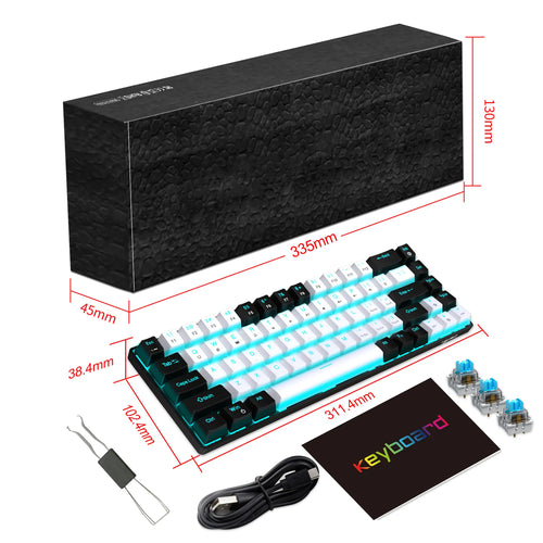 68 Keys Mechanical Keyboard Ergonomics RGB Backlit LED Hot Swappable