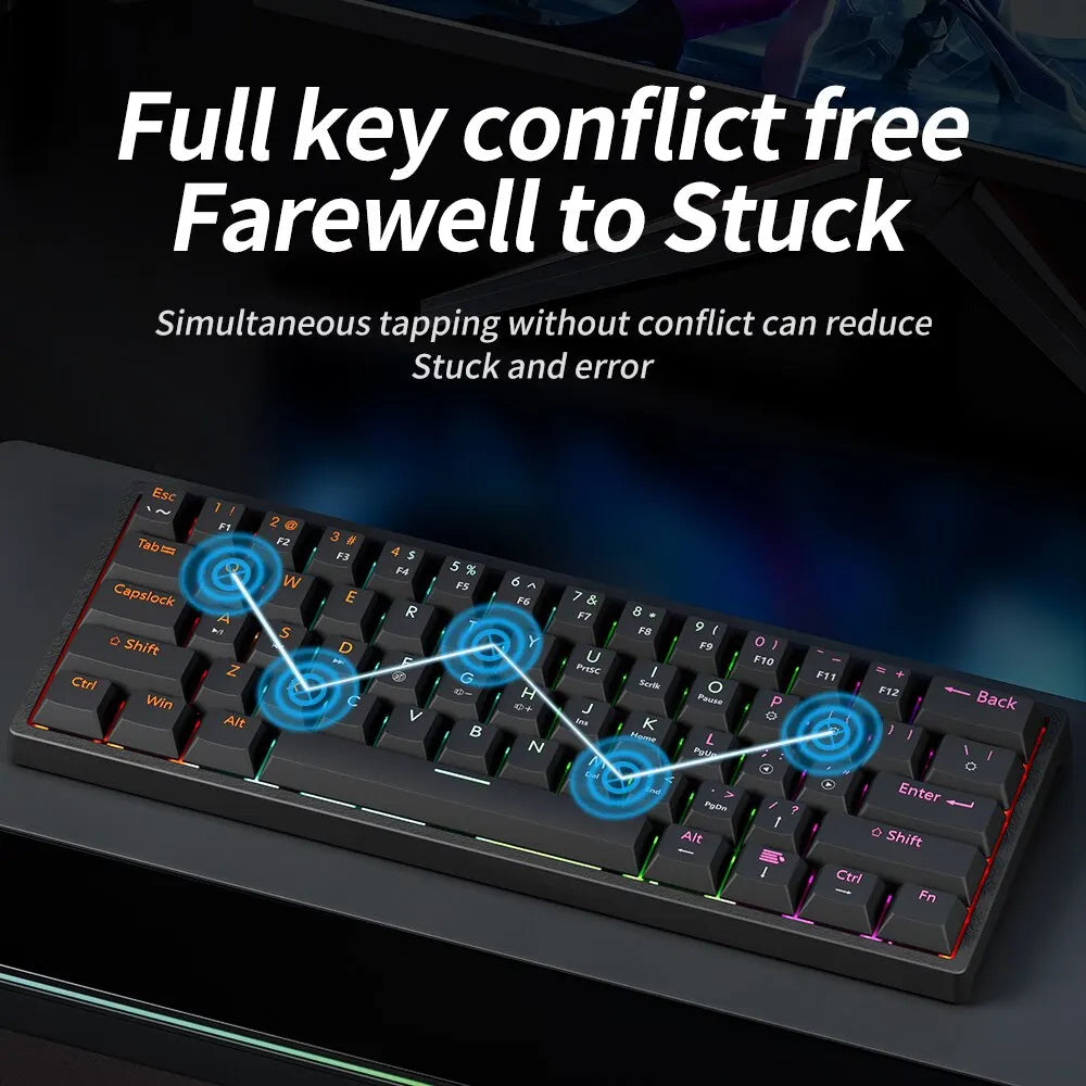 MUCAI MK61 USB Gaming Mechanical Keyboard 61 Keys Red Switch Wired