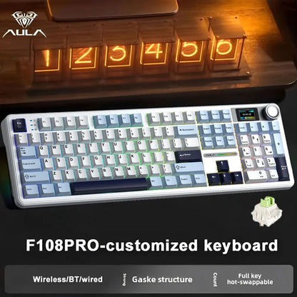 AULA F108 Pro Gaming Mechanical Keyboard Tri Mode Custom Multi-Knob