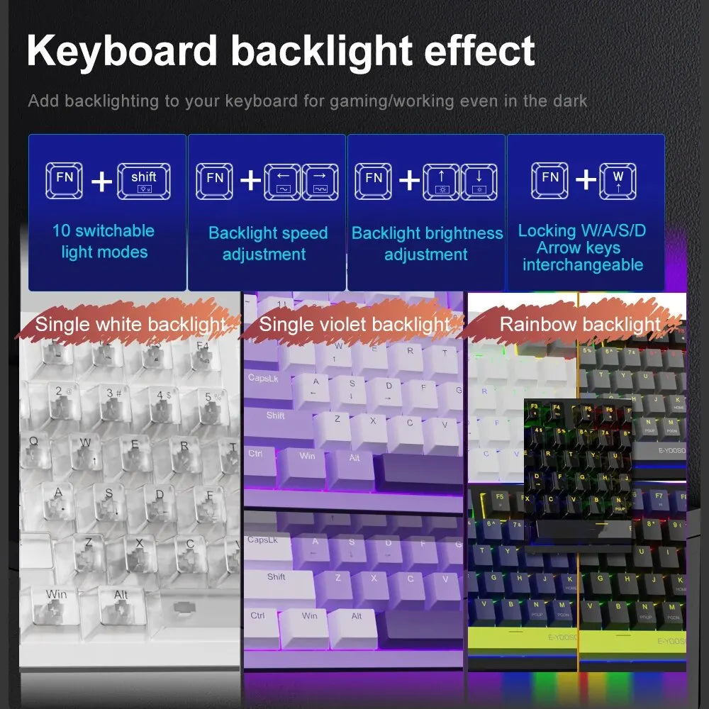 E-YOOSO Z94 USB Mechanical Gaming Keyboard Wired Monochrome Backlit 94