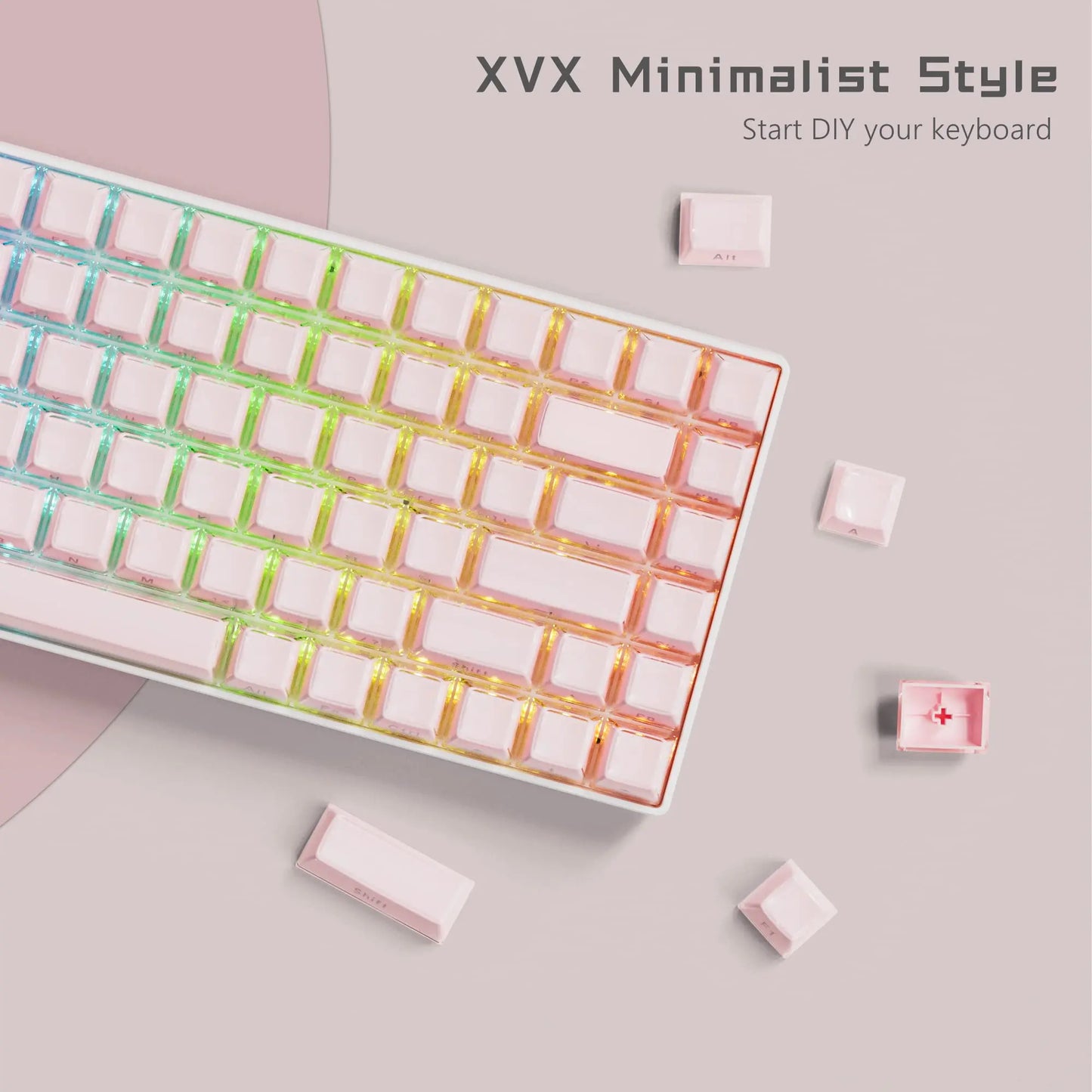 113 Key Jelly Round Side Keycaps Ice Crystal Translucent Pink OEM
