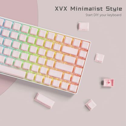 113 Key Jelly Round Side Keycaps Ice Crystal Translucent Pink OEM