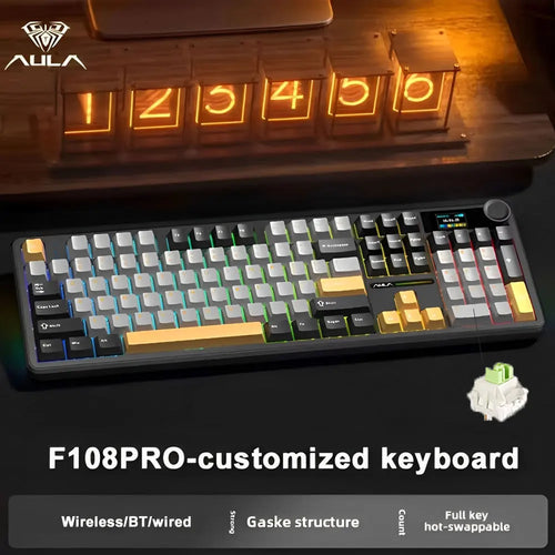 AULA F108 Pro Gaming Mechanical Keyboard Tri Mode Custom Multi-Knob