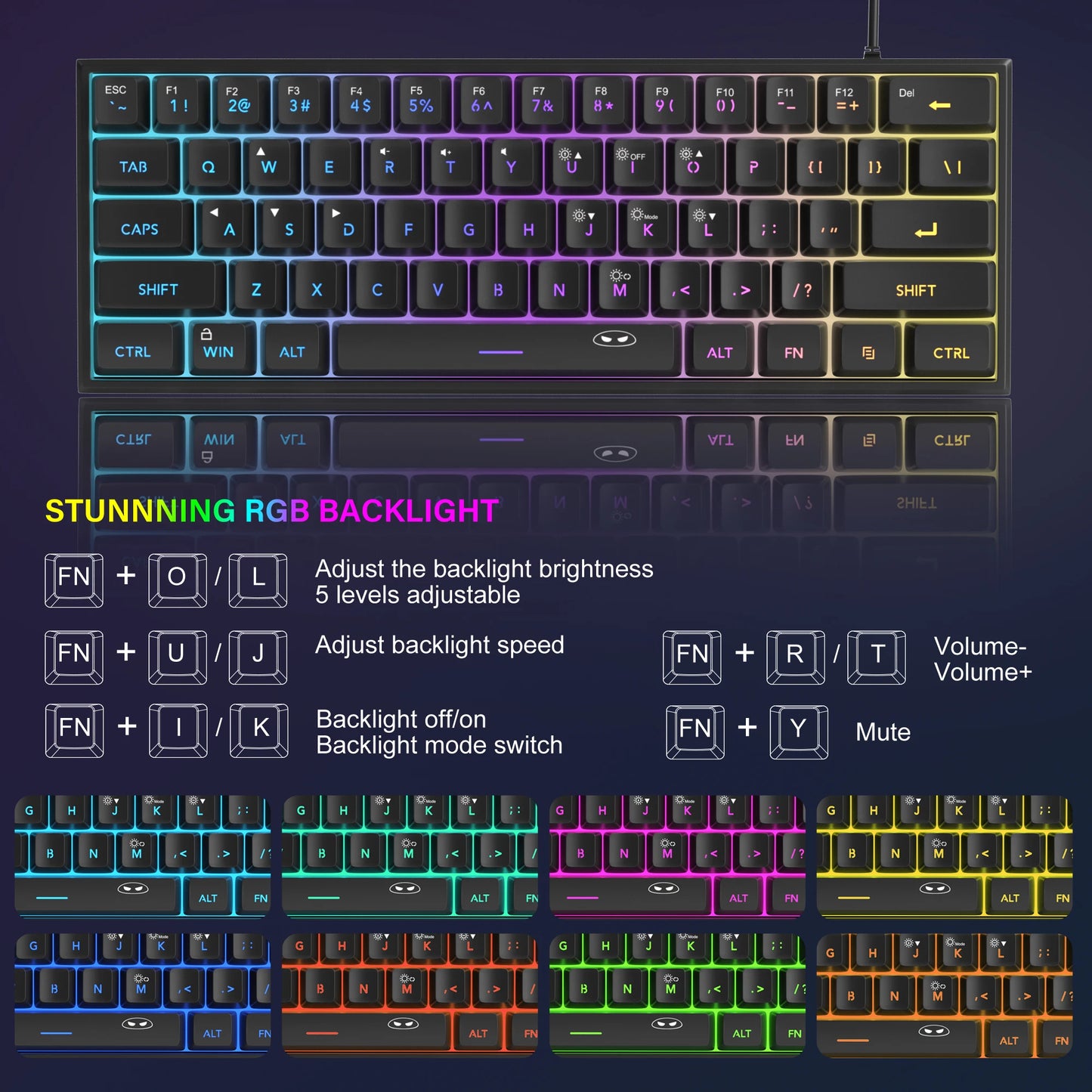 MageGee Mini 60% Gaming Keyboard, RGB Backlit 61 Key Ultra-Compact