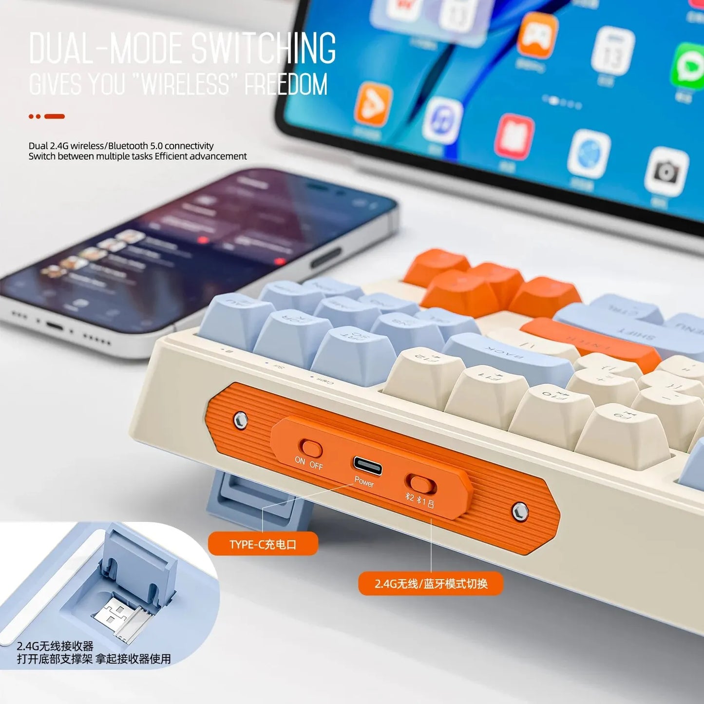M87 Gaming Keyboard with Dual Mode Bluetooth 5.0 2.4Ghz Keyboard