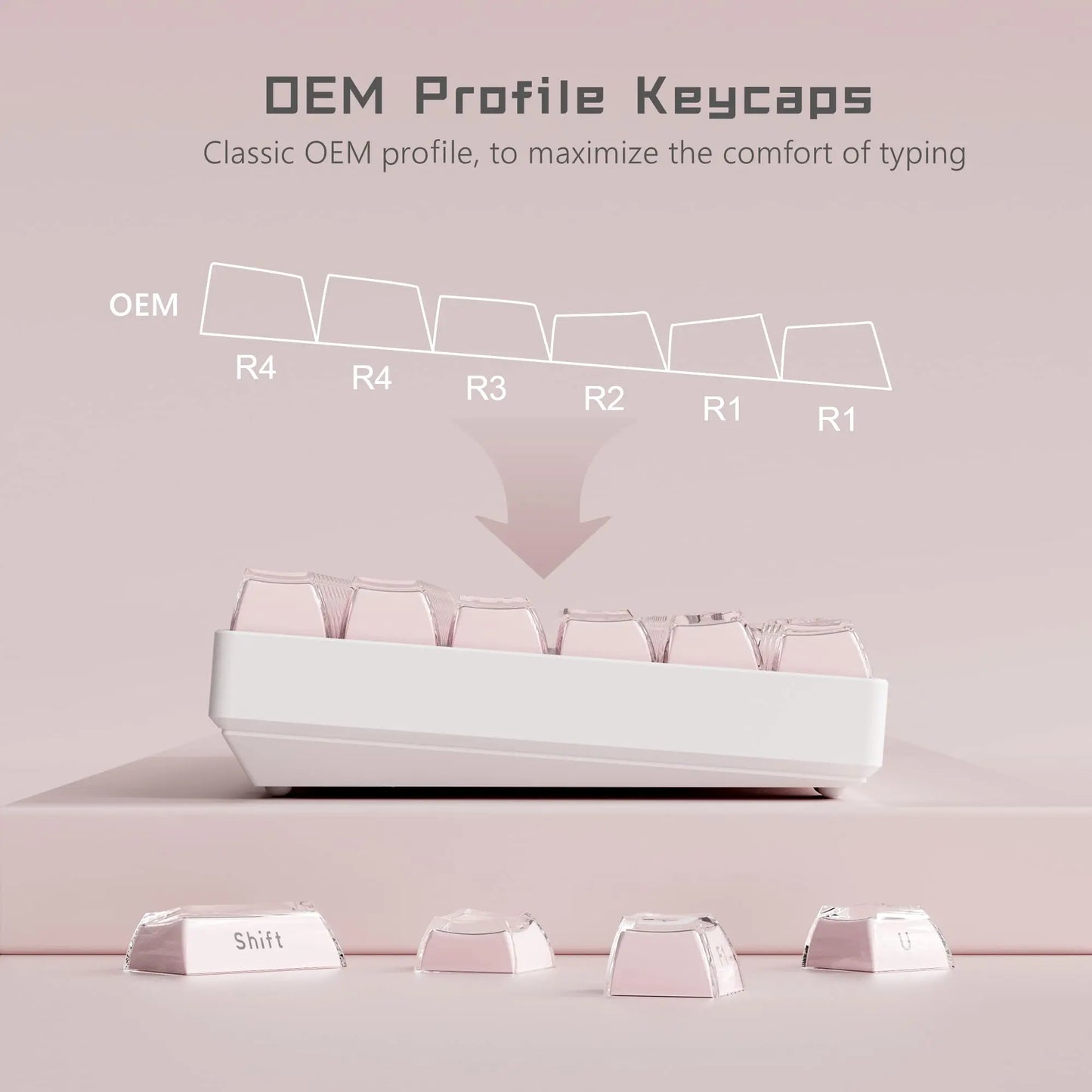 113 Key Jelly Round Side Keycaps Ice Crystal Translucent Pink OEM