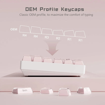 113 Key Jelly Round Side Keycaps Ice Crystal Translucent Pink OEM