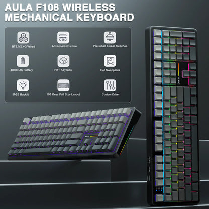AULA F108 Keyboard 100% Layout 1K Polling Rate Mechanical Gaming