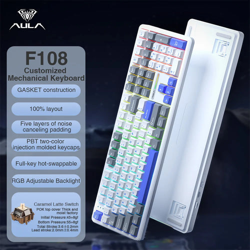 AULA F108 Keyboard 100% Layout 1K Polling Rate Mechanical Gaming